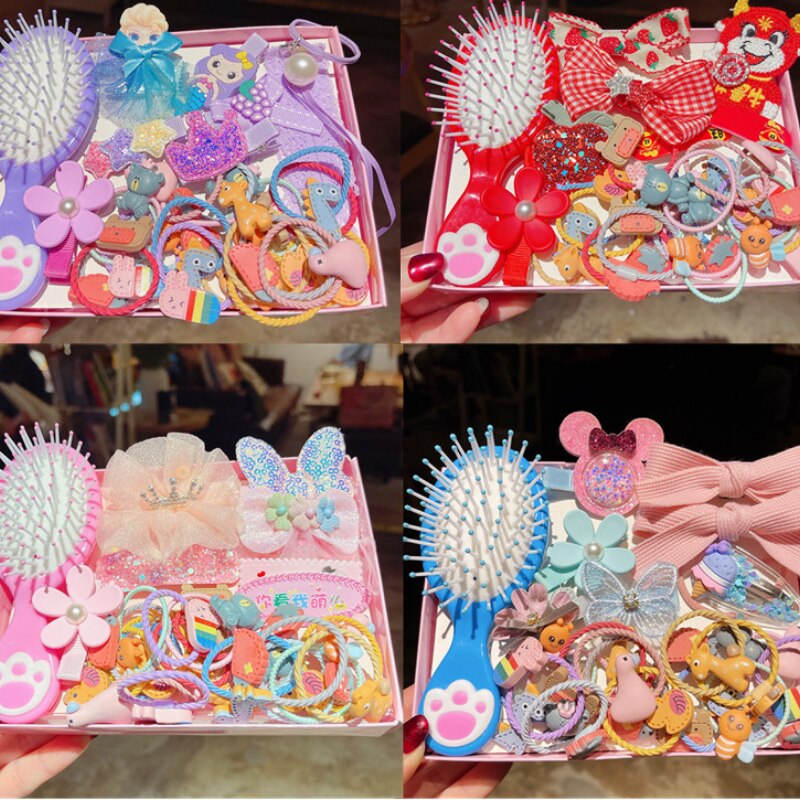 Set di fermagli per capelli da 28 pezzi accessori per capelli carini copricapo da ragazza fiocco fiore forcine per animali fascia per capelli cartone animato copricapo elastico regalo