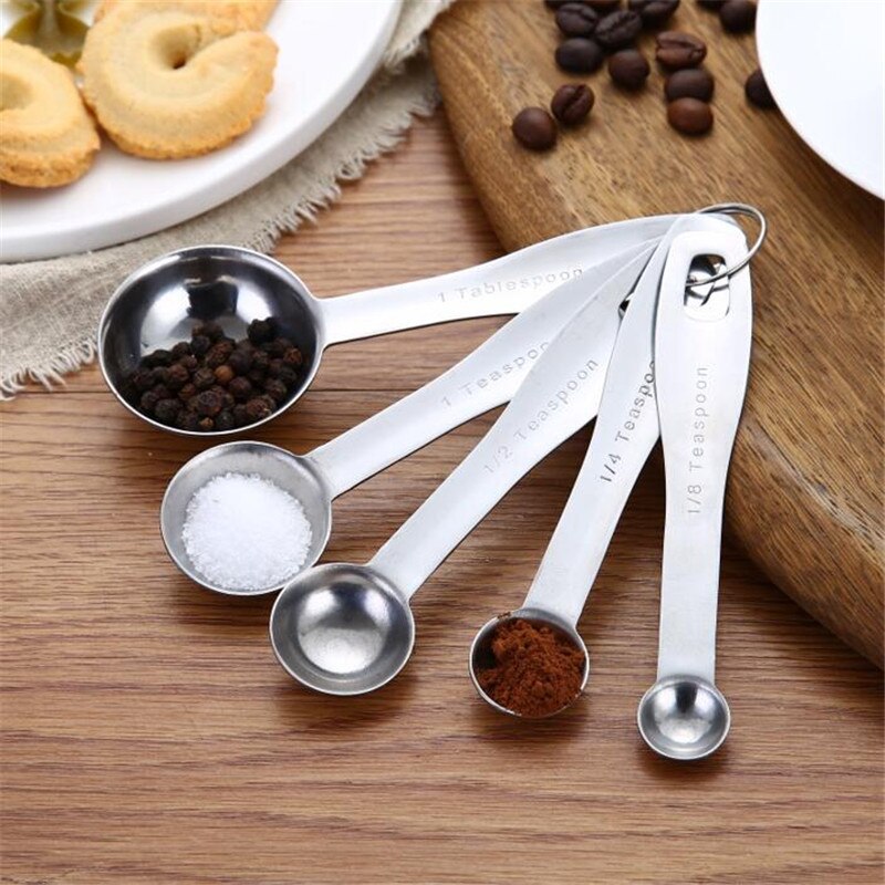 Cuillère à mesurer en acier inoxydable, 5 pièces, cuillère à mesurer pour l'assaisonnement du café, cuillère à mesurer pour la cuisson