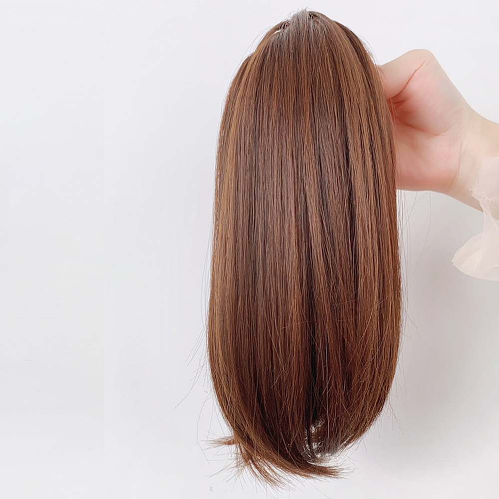 Pelucas sintéticas con Clip de cola de caballo recta corta de 38cm para mujeres extensiones de cabello de cola de caballo falsas ligeramente deformadas y esponjosas naturales