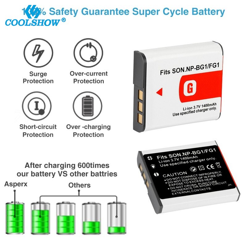NP BG1 FG1 Battery for Sony Cyber-Shot DSC-W100 DSC-WX1 H3 H7 H9 H10 H20 H50 H55 DSC-T100 T20 NPBG1 NPFG1 1400mah Batterie