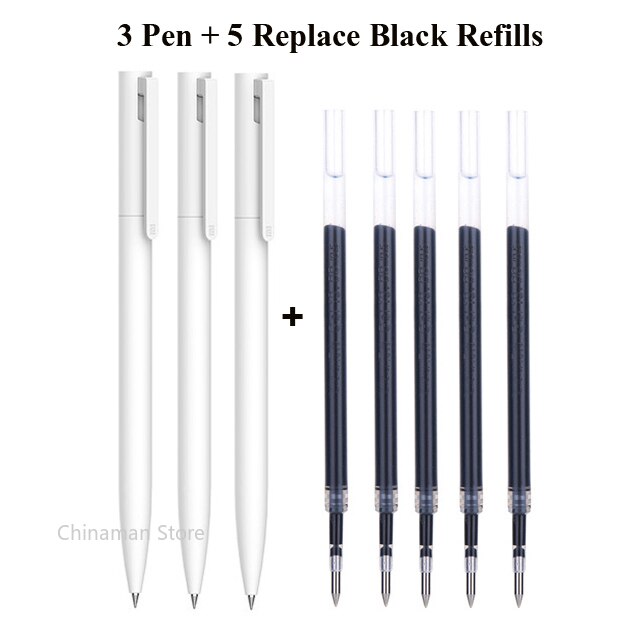 Original Xiaomi Mi Gel Pen 0.5mm Black Refill No Cap Bullet Pen Smooth Switzerland MIKRON Nib Japanese Ink OEM Blue Refills: 3pen 5black refills