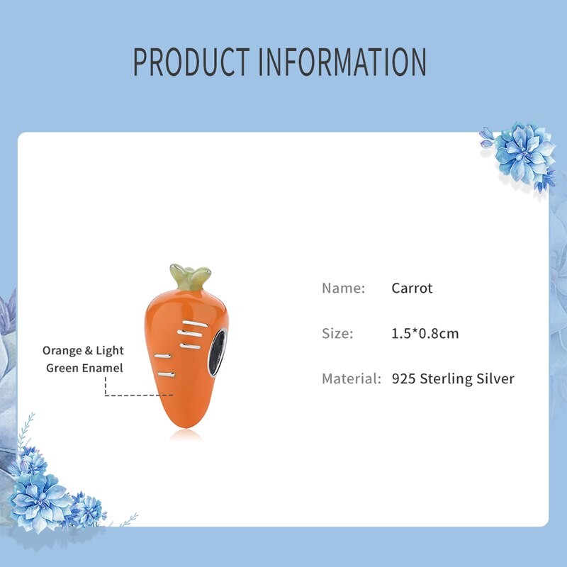 Authentieke 100% 925 Sterling Silver Bead Charm Wortel Bedels Liefde Konijn Oranje Emaille Fit Armbanden Vrouwen Fijne Sieraden
