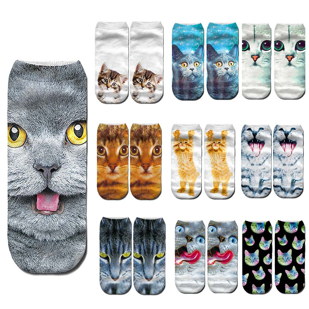 Femmes 3D nouveauté fou drôle chat cheville chaussettes mignon coloré dessin animé chat bateau chaussette dessin animé bas coupe chaussettes achats gratuits # D