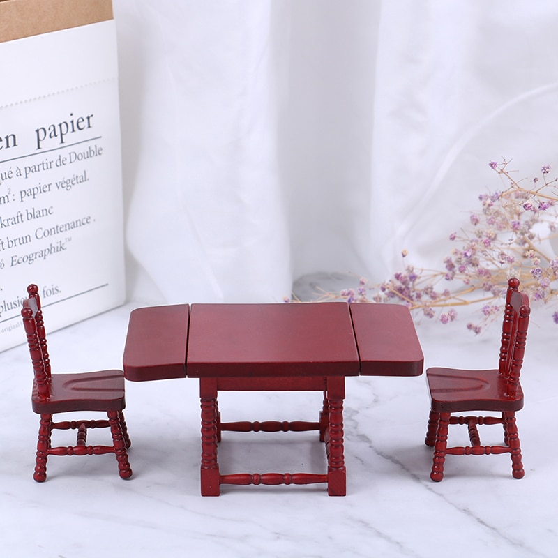 1Set 1:12 Dollhouse Miniature Folding Dining Table Chair Doll House Wooden Furniture Toy