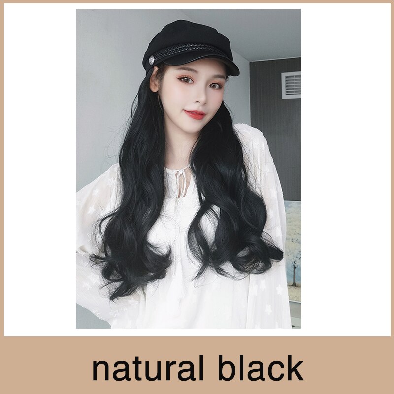 MUMUPI-Peluca de sombrero extensible para mujer, gorro de marinero sintético liso con cabello largo, peluca integrada, extensión de cabello adecuado para: T1B / 613