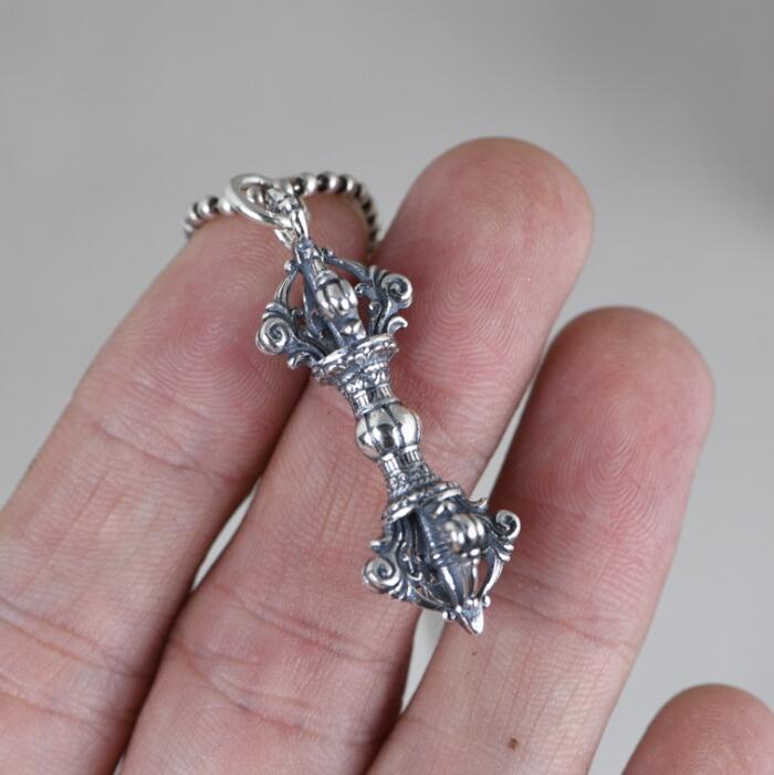 100% 925 Zilveren Tibetaanse Dorje Hanger 925 Sterling Boeddhistische Vajra Hanger Massief Zilveren Tibetaanse Vajra Dore Amulet Hanger: Small