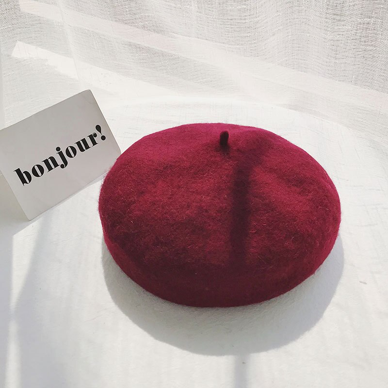 Cashmere Berets Hats Winter Warm Wool Berets Autumn Winter Vintage Female Hat Warm Cap Female Lady Girls Khaki Beige Red Yellow: Wine Red
