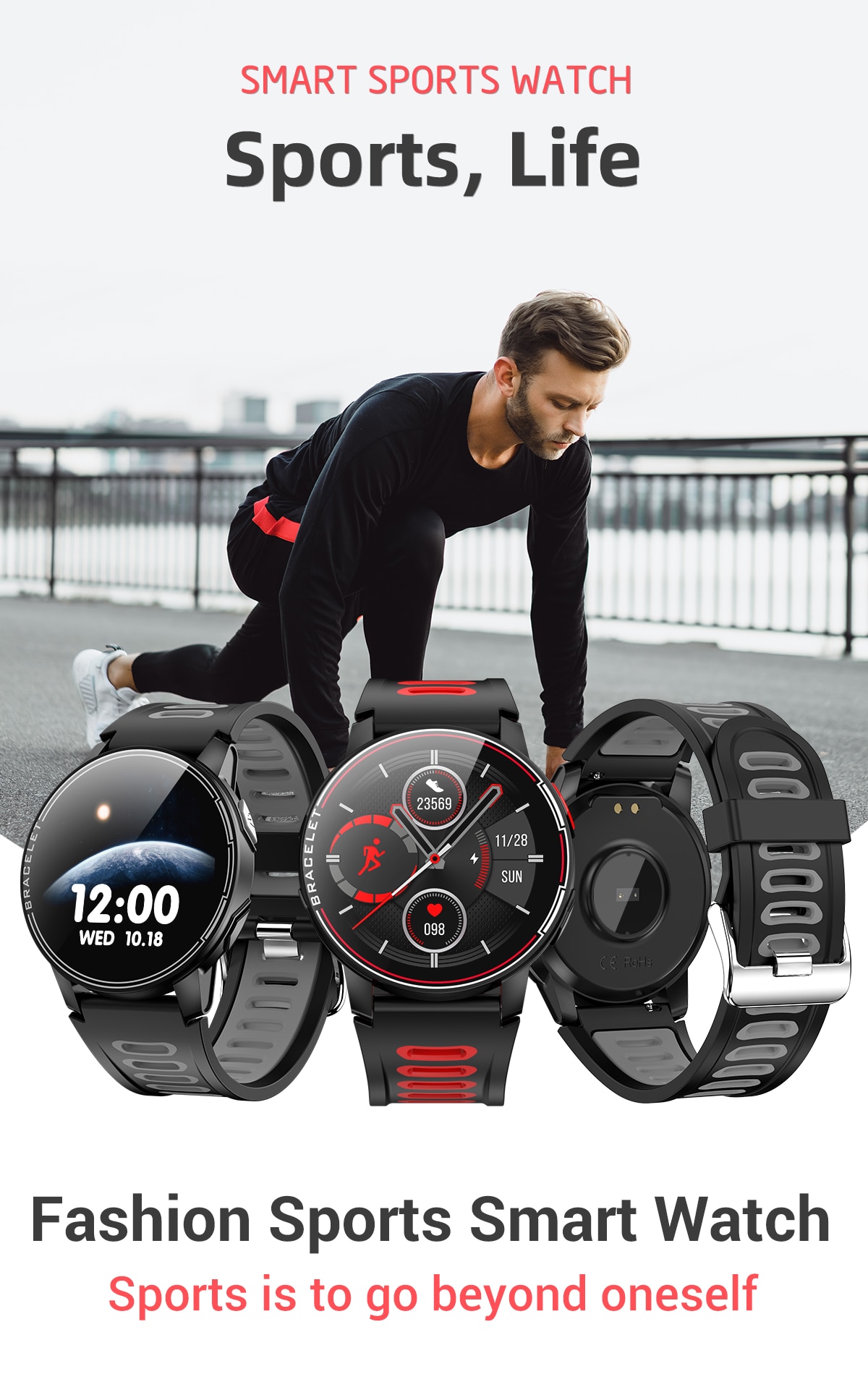 neue L6 Smart Uhr IP68 Wasserdichte Sport Männer Frauen Bluetooth Smartwatch Fitness Tracker Heart Rate Monitor Für Android IOS