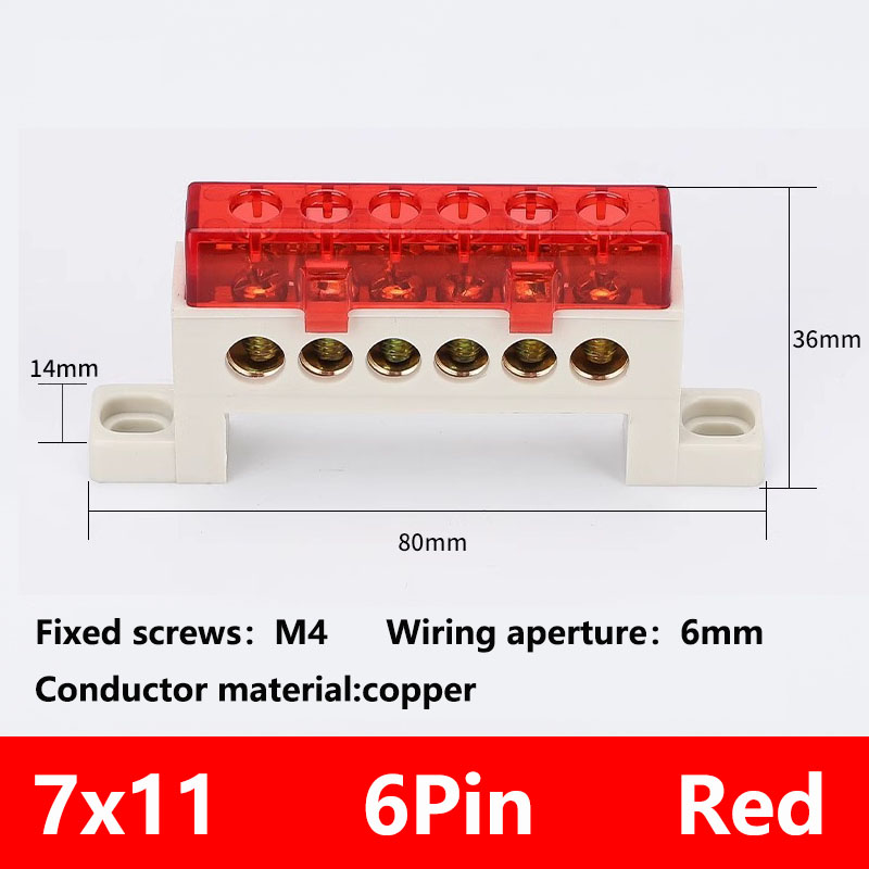 Zero wire terminal 3/4/5/6/7/10-Hole Distribution Box Terminal Block dustproof Ground Copper Bar Bridge type Busbar With cover: Cyan