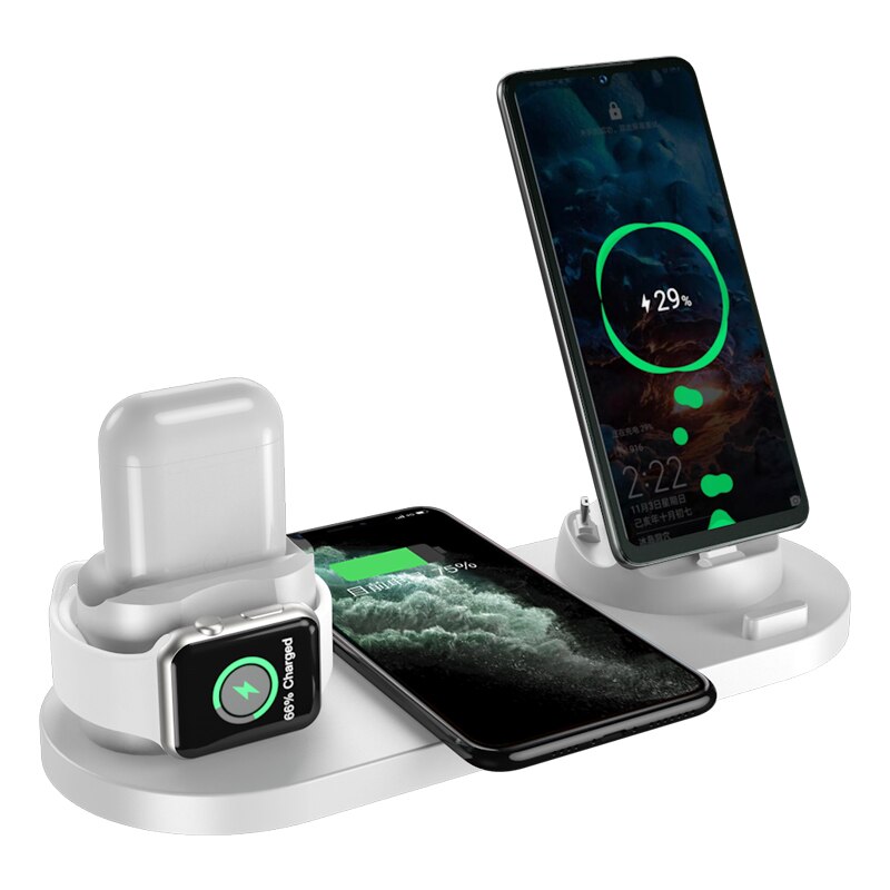 6 in 1 Wireless Charger For Apple Watch 6 5 4 3 iPhone 12 11 X XS XR 8 Airpods Pro Samsung Xiaomi 10W Qi Fast Charging Stand: WS5-(white)