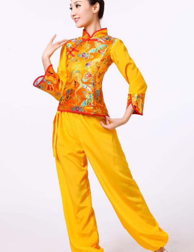 red yellow Chinese Folk Dance Clothes Yangko Dance Square Drum Dance Costume Chinese Traditional Dance Costumes outfits: style 3 / XXL