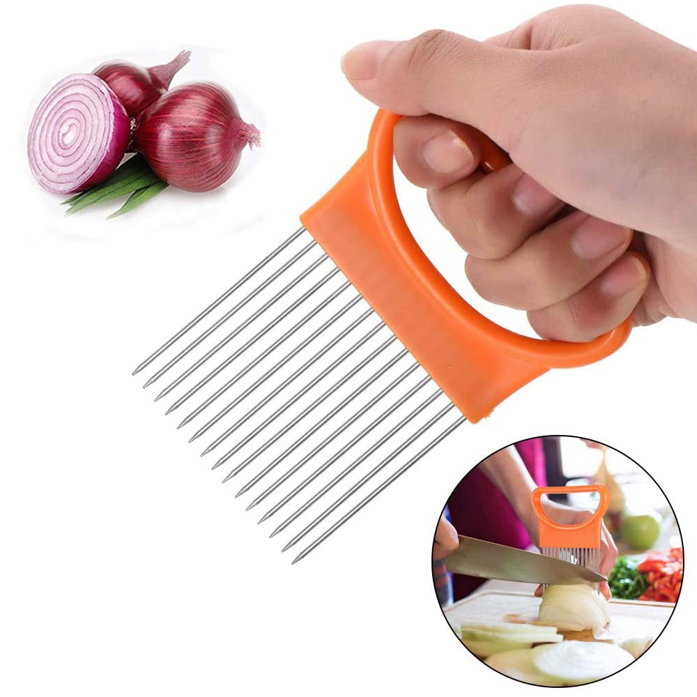 Kitchen Gadgets Stainless Steel Onion Holder Slicer Onion Slicer Tomato Vegetables Safe Fork Vegetables Slicing Cutting Tools