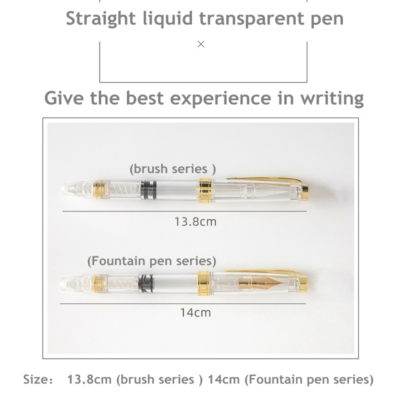 Gjennomsiktig gullstempel metall fyllepenn påfyllbar pensel blekkpenn mykt hode kalligrafi tegne maleri kunstforsyninger