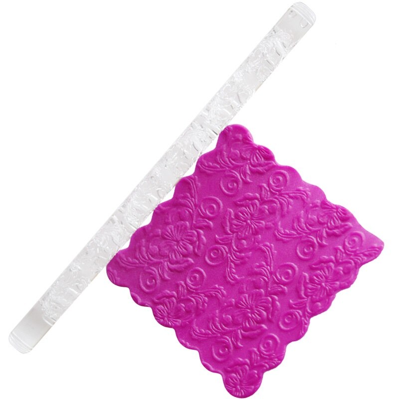 Transparant Embossing Acryl Rolling Pin Geweven Embossing Fondant Taart Decoratie Roller Pastry Bakken Tools 16x1 cm: 7