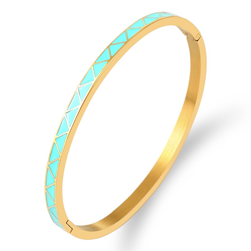 5 cores triângulo padrão bangles para mulheres aço inoxidável ouro fino pulseiras laranja azul cor esmalte jóias