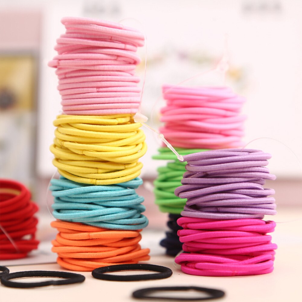 100Pcs/lot Colorful Child Kids Hair Holders Cute Rubber Hair Band Elastics Accessories Girl Women Charms Tie Gum Baby Headband
