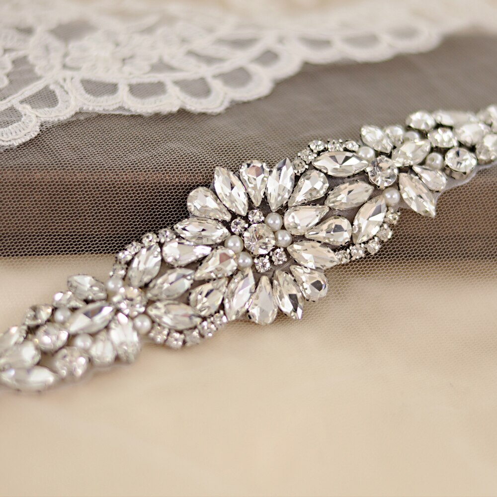 TRiXY S407 Rhinestones Belt Wedding Belt Silver Diamond Belt Crystal Bridal Belt Sash for Wedding Gown Shiny Wedding Accessories