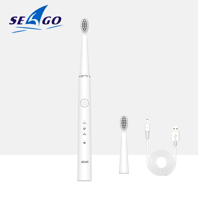 Seago-cepillo de dientes eléctrico recargable, 5 modos, blanqueador, limpieza dental, cuidado bucal , caja de viaje: WHITE