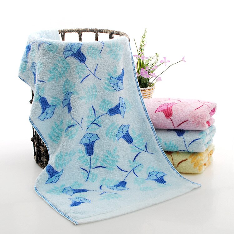 1pc lavere pris 34*74cm 100%  bomulds ansigtshåndklæde blomster trykt håndklæde almindeligt farvede vaskeklude mærke bløde håndklæder: Blå