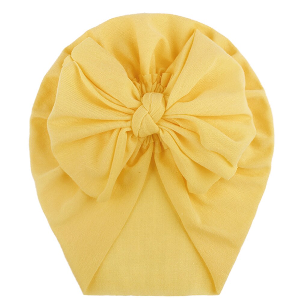 Gorro con cinta para la cabeza para bebé, gorra con estampado de lazo, turbante elástico de algodón, gorrito para envolver la cabeza para bebé, sombrero para niña, accesorios para el cabello para bebé: YELLOW