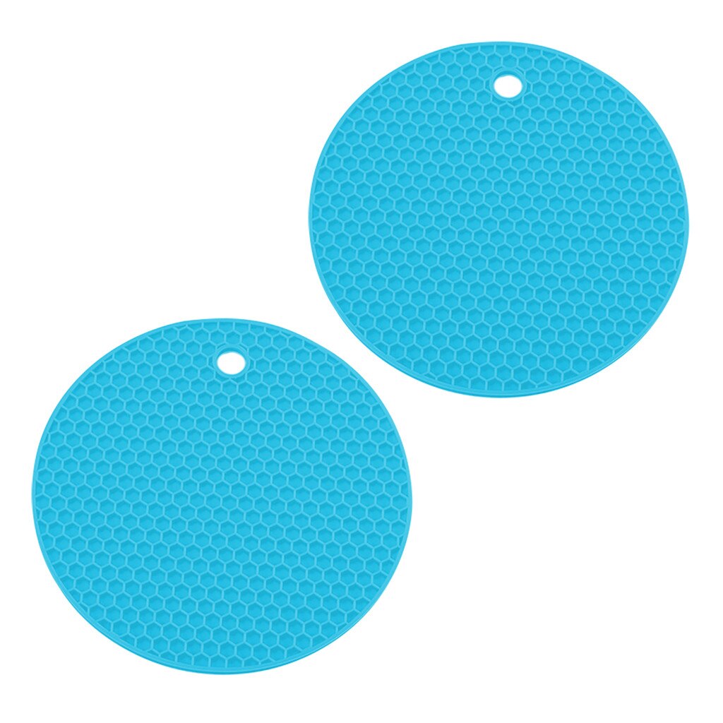 2 Pc Siliconen Pot Pad Keuken Warmtegeïsoleerde Antislip Cirkel Matten Isolatie Placemats #25: Blue 