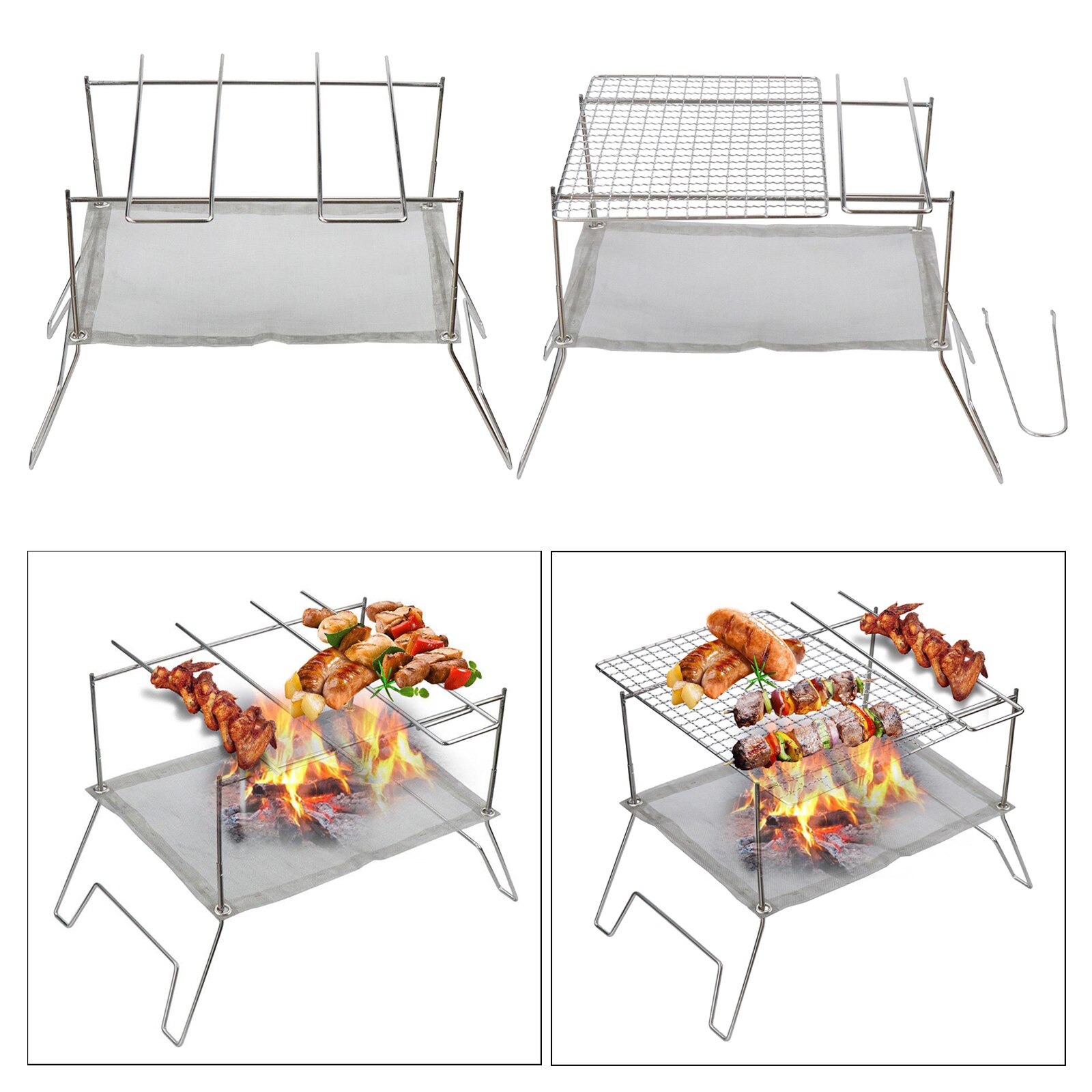 Mini Camping Stove BBQ Grills Stainless Steel Barbecue Grill Outdoor Picnic Kitchen Barbecue Grill for Garden Picnic Camp Hiking