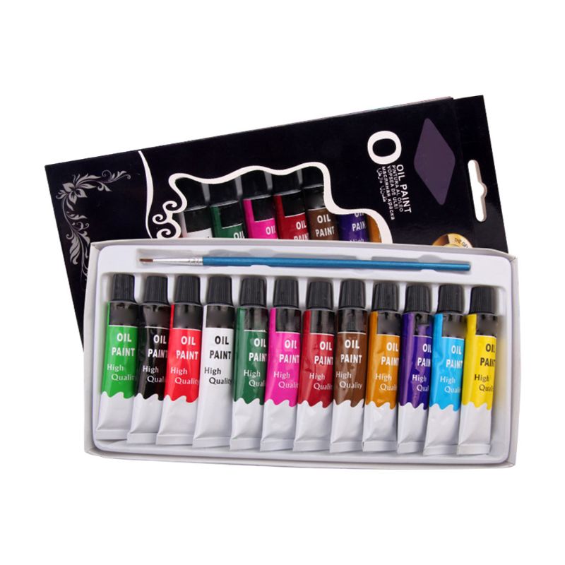 12 Kleuren Olieverf Verf Tekening Pigment 12Ml Buizen Met Borstel Kunst Levert