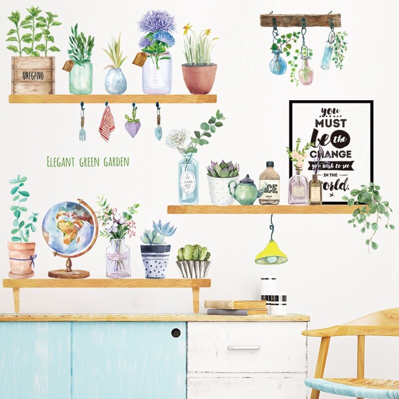Flor em vaso para parede, flor de plantas adesivos para parede para quarto sala de estar cozinha fundo de decoração removível murais de parede de vinil