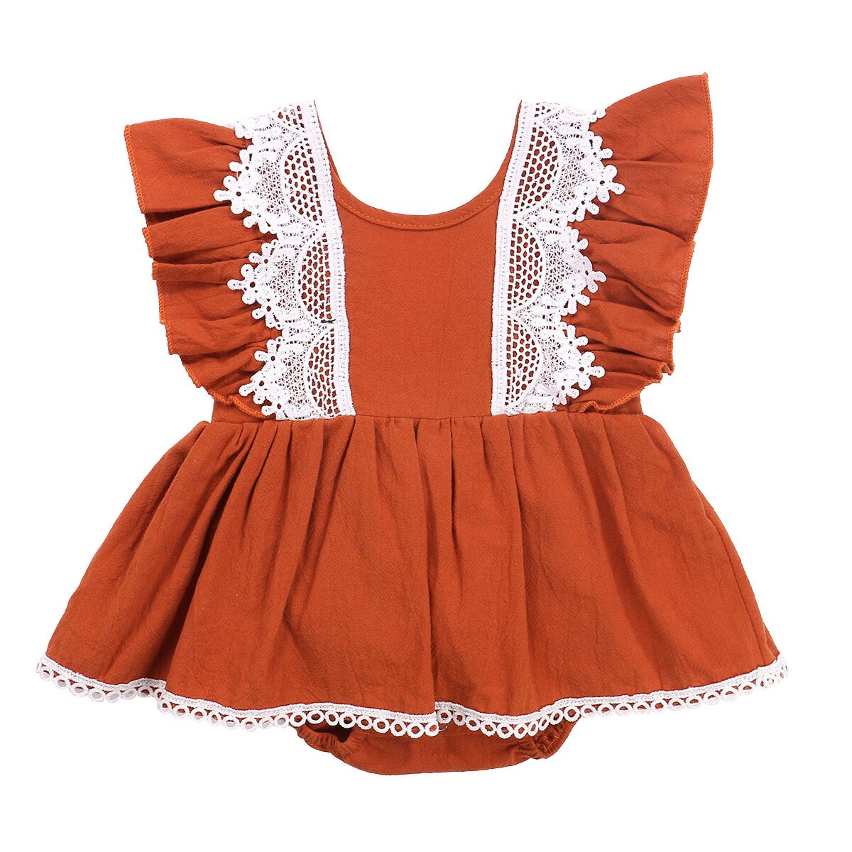 Focusnorm Herfst Mooie Baby Meisjes Jongens Romper Jurk Kant Solid Ruches Backless Jumpsuits 0-18M 2 Stijl: Sleeveless / 18m