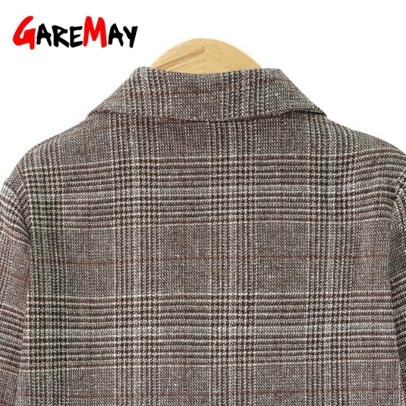 Vår vintage rutig kavaj för kvinnor tweed dam kontor dam kostymer kappa långärmad casual kavaj kavajer kvinnlig feminino