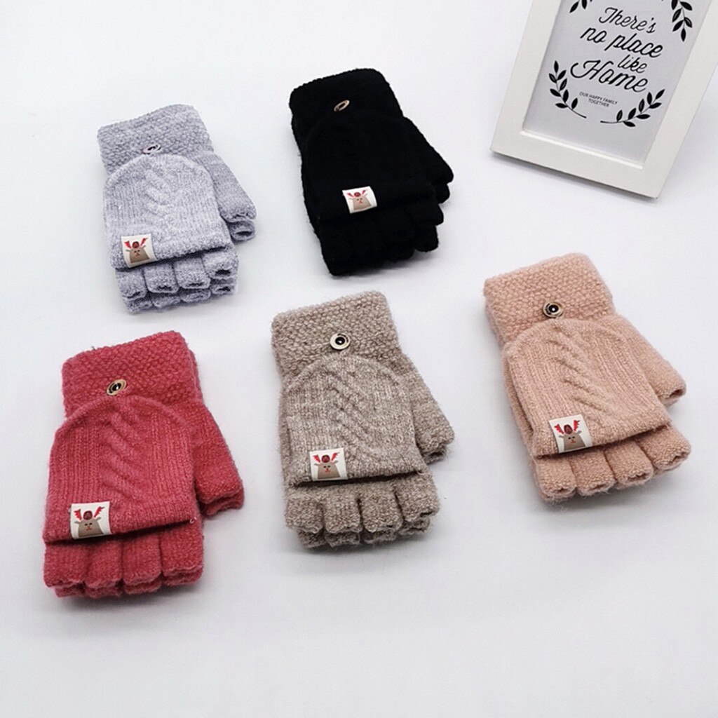 Toddle Winter Kinderen Kids Winter Warm Gebreide Convertible Flip Top Vingerloze Wanten Handschoenen Effen Mode Handschoenen