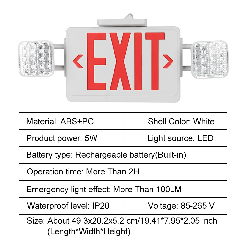 Easy Install Modern With Battery Backup Fire Resistant Wall Mounted Rechargeable LED Emergency Exit Light Adjustable Angle Home