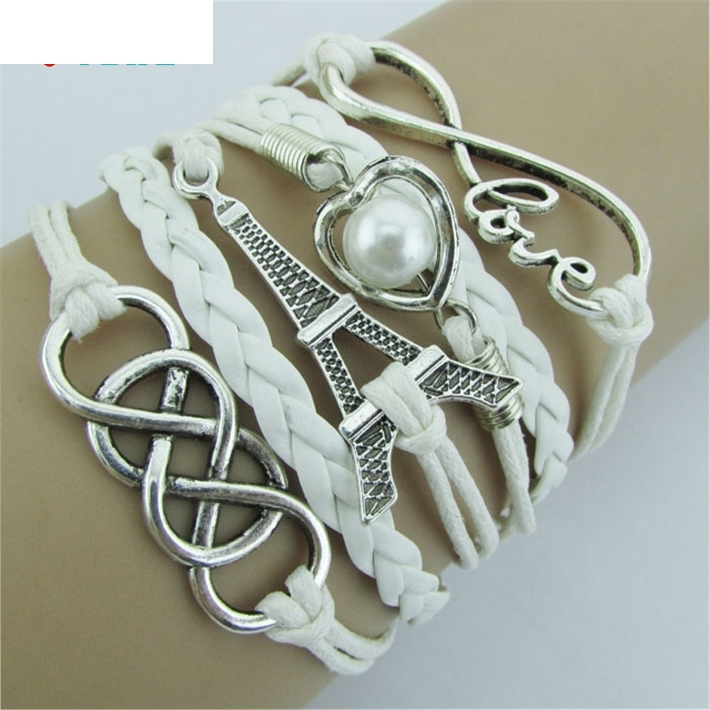 OTOKY 1pc Infinity LOVE Heart Eiffel Tower Friendship Leather Charm Bracelet For Mar28
