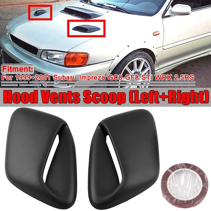 2X prese d'aria per cofano auto flusso d'aria tavolozza di aspirazione ventilazione copertura nera per Subaru Impreza GC8 Sti WRX 2.5RS, 1999 2000 2001