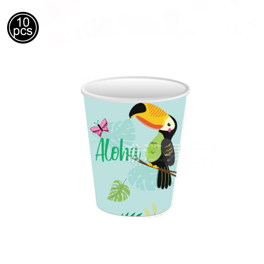 Hawaiiansk luau-fest engangsservice tropisk flamingo paptallerkener kopper servietter sommer strand aloha tema festdekorationer: Fluorescensgul