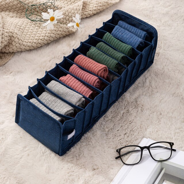 Boîte de rangement pliable pour soutien-gorge, sous-vêtements, chaussettes, tiroir lavable pour la maison: Navy 11Grid