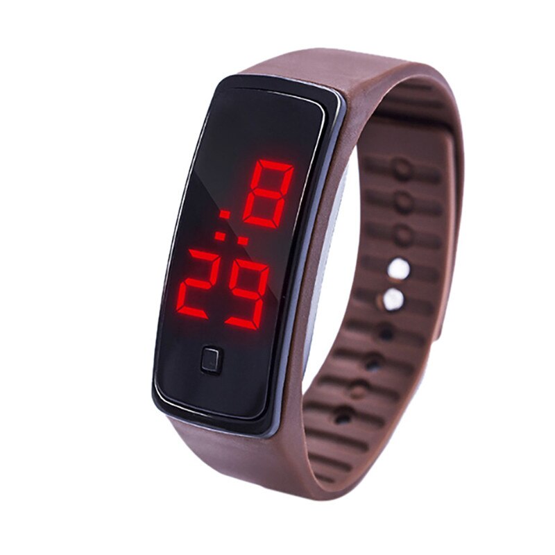 Mens Frauen Uhr LED Digital Anzeige Sport lässig Luxus Schwarz Armbinde Uhr freundlicher Studenten Kieselsäure Gel Uhr D9: Kaffee