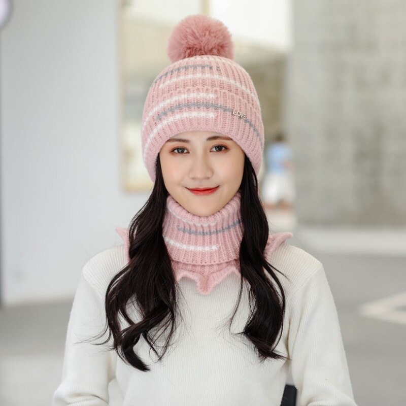 Nuovo 2020 Autunno Cappello di Inverno Della Sciarpa Per le donne più di velluto cappello caldo di modo dolce cappello di lana Sciarpa set ciclismo antivento cappello