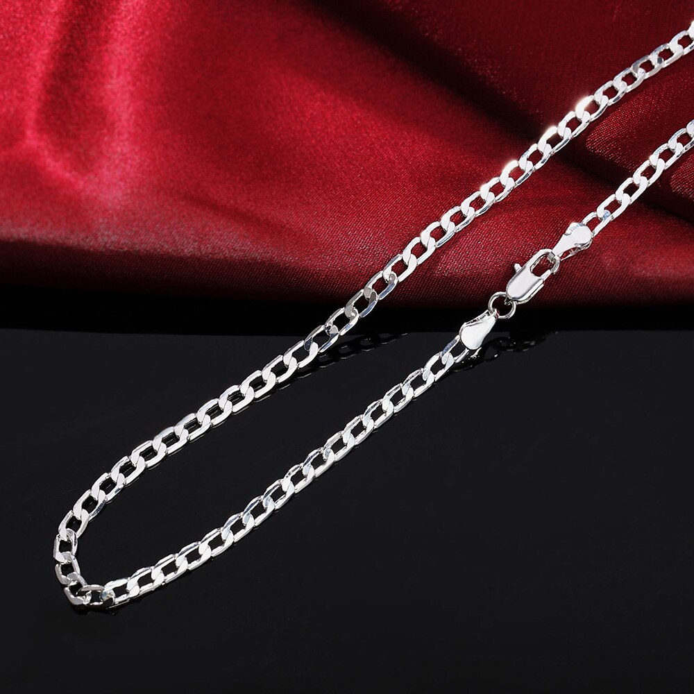 BAYTTLING 925 Sterling Zilver 16/18/20/22/24/26/28/30 inch 4 MM Volledige Zijwaartse Ketting Voor Vrouwen Mannen Bruiloft Sieraden