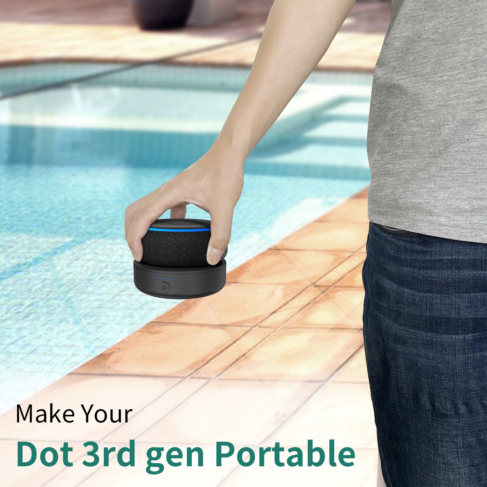 Accueil Base de batterie pour Alexa Echo Dot 3e génération, capacité de 10000mAh, Compatible avec chargeur de support de haut-parleur intelligent