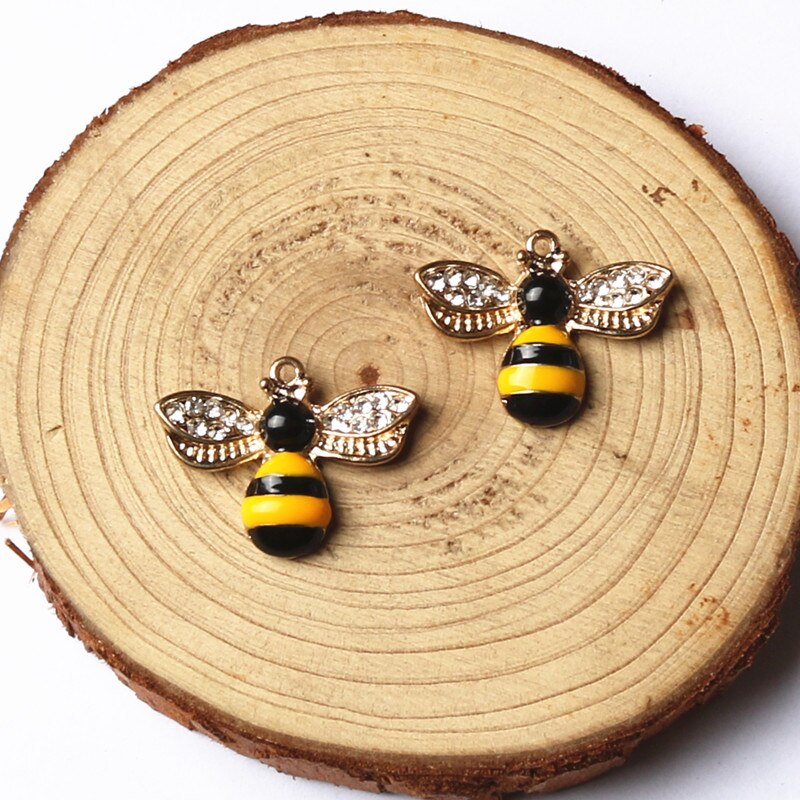 10Pcs 14X18Mm Vergulde Emaille Bee Charme Voor Sieraden Maken Leuke Oorbel Hanger Armband Ketting Charms diy Charms