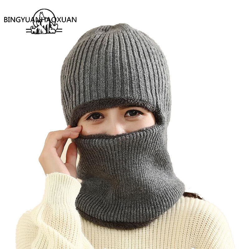 Bingyuanhaoxuan multifunktionel strik hue balaclava maske vinter uld hatte voksne mænd og kvinder huer tyk maske