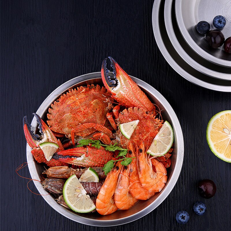 Rustfrit stål fad runde plader fad sæt camping udendørs plade køkken tilbehør