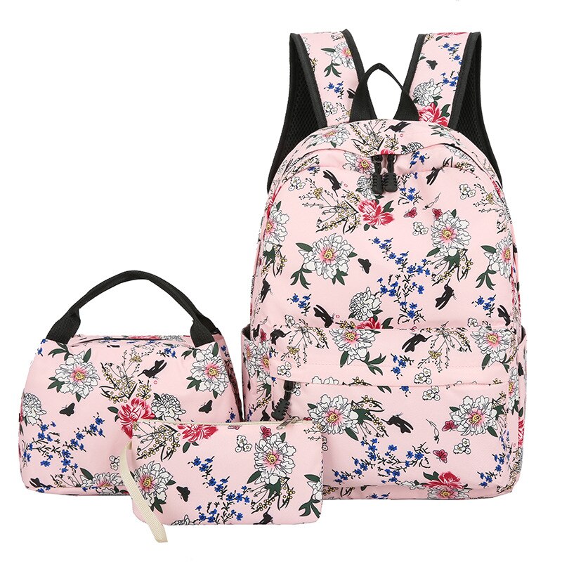 Stijl Canvas Bloemen Rugzak Student Schooltas: Black