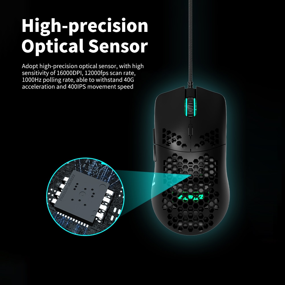 Original Ajazz Gaming Mouse AJ390 USB Wired with 7 Keys Adjustable 16000DPI Ergonomic Hollowed-out Honeycomb White