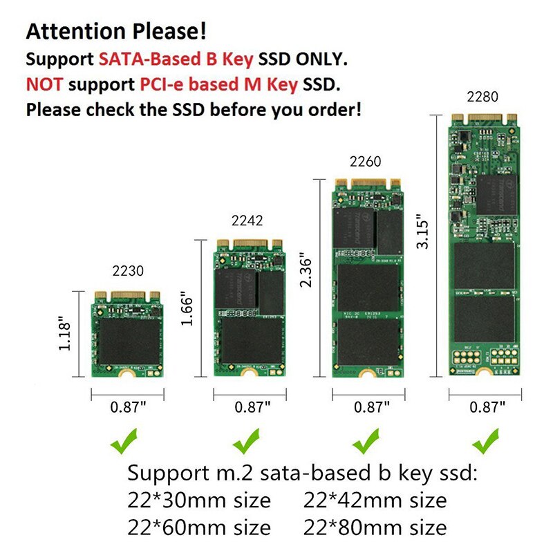 Flyshu Festplatte fallen SSD Externes Gehäbenutzen Kasten USB Zu NGFF M.2 USB 3.0 Hohe Geschwindigkeit B Schlüssel 2230 2242 2260 2280 schwarz Tasche