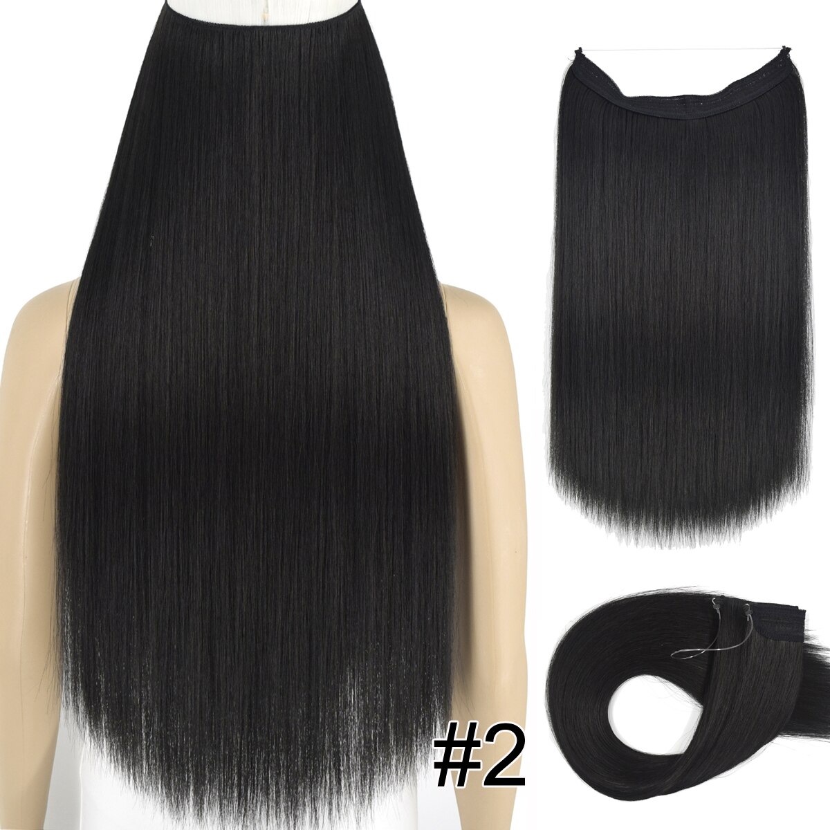 Topreety Halo Hair Extensions Onzichtbare Elastische Draad Verborgen Haarstukken Geen Clip Hittebestendige Synthetische Vezel TPYLS90: 2