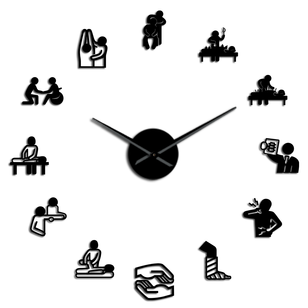 Reloj de pared de acupuntura quiropráctica, pegatinas acrílicas de espejo para decoración de pared, terapia física, gran bricolaje: Black / 27inch