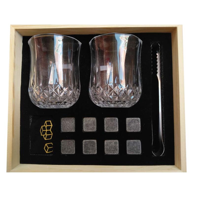 1 Set Whiskey Stones Set -Granite Chilling Stones Whisky Rocks - Reusable Ice Cubes with Tongs Stopper - Best Drinking