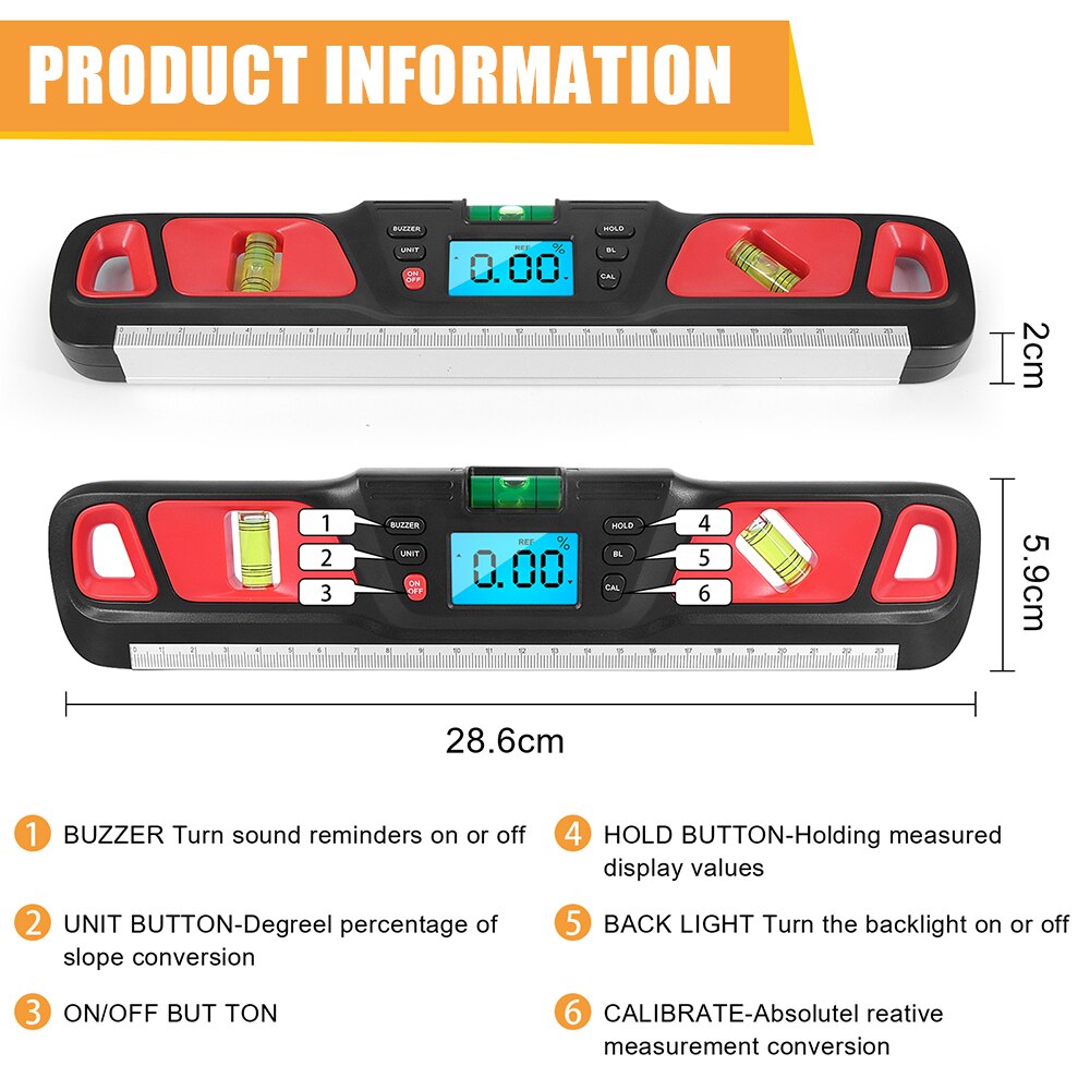 Protractor Inclinometer Horizontal Scale Ruler Bubble Electric Level Digital Spirit level 360 degree Angle Finder